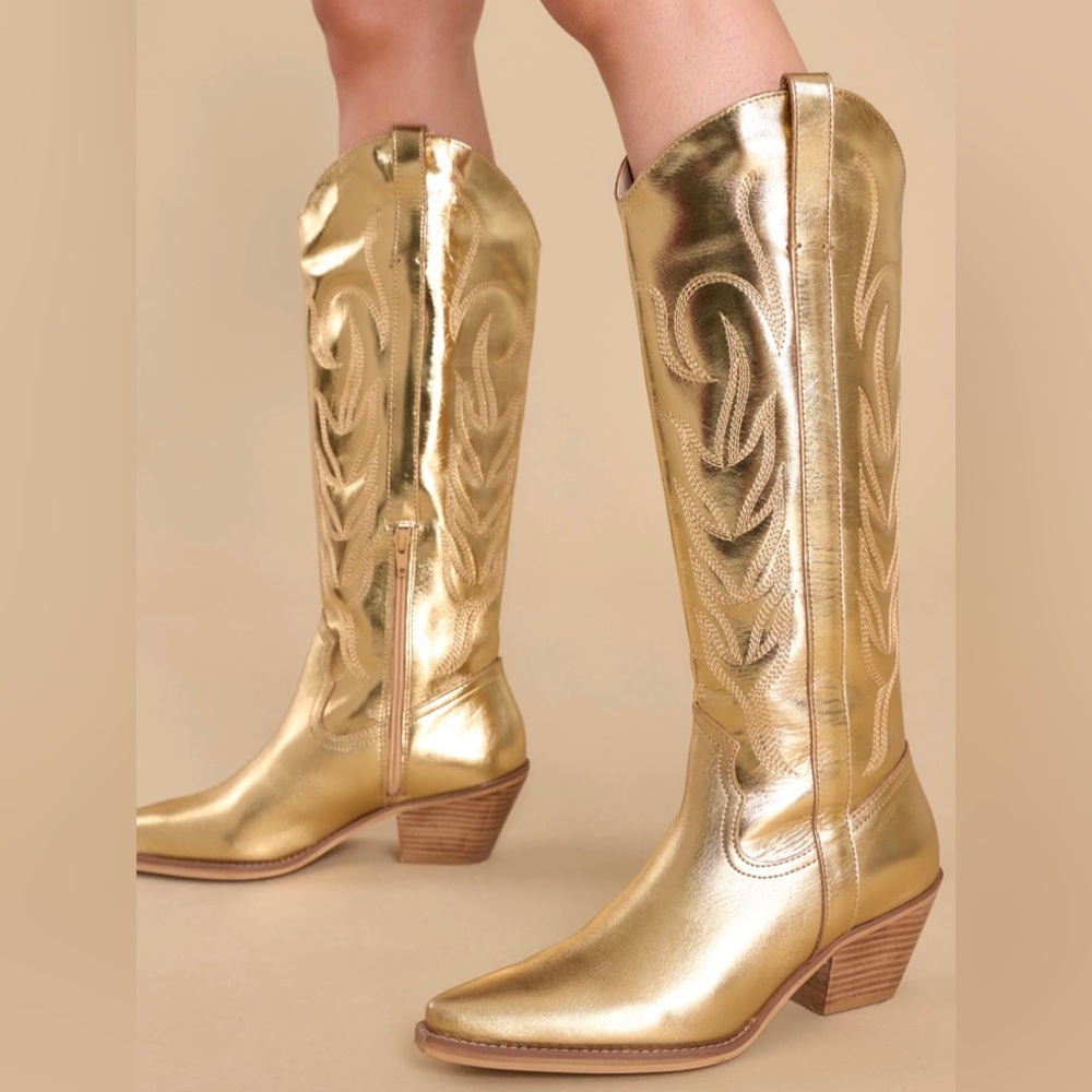 Gold Metallic Disco Cowboy Boots by Matisse 7.5
